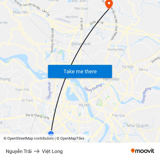 Nguyễn Trãi to Việt Long map