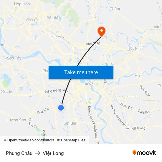 Phụng Châu to Việt Long map