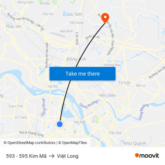 593 - 595 Kim Mã to Việt Long map