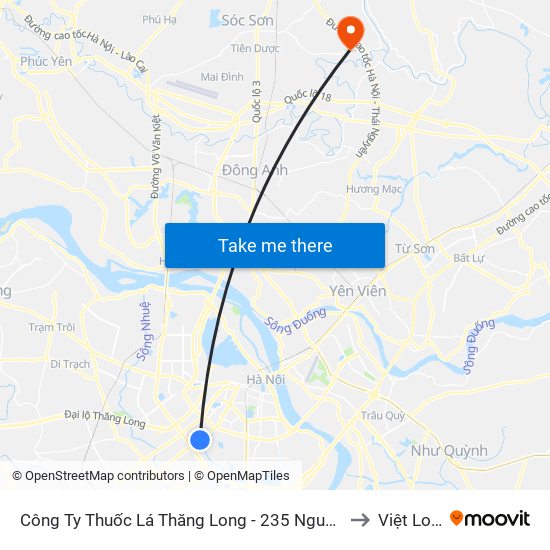 Công Ty Thuốc Lá Thăng Long - 235 Nguyễn Trãi to Việt Long map