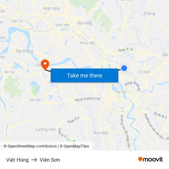 Việt Hùng to Viên Sơn map