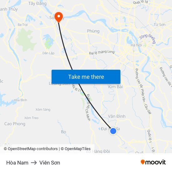 Hòa Nam to Viên Sơn map