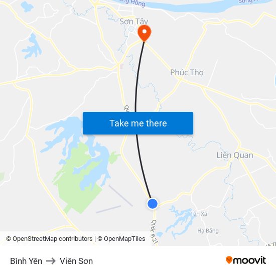 Bình Yên to Viên Sơn map