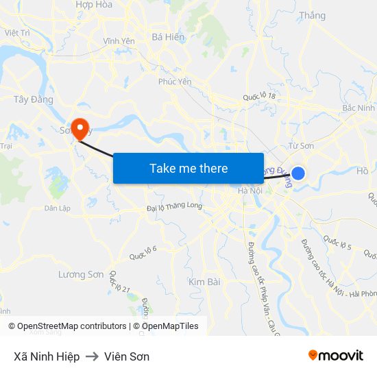 Xã Ninh Hiệp to Viên Sơn map
