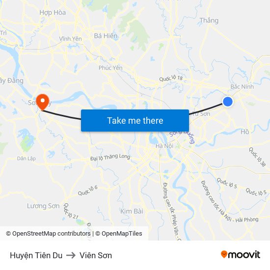 Huyện Tiên Du to Viên Sơn map