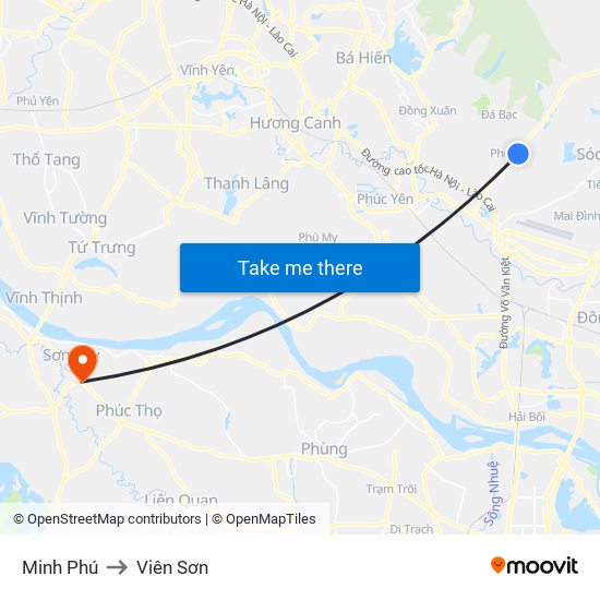 Minh Phú to Viên Sơn map