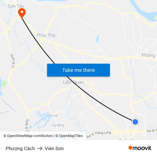Phượng Cách to Viên Sơn map