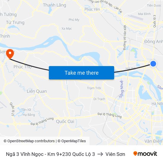 Ngã 3 Vĩnh Ngọc - Km 9+230 Quốc Lộ 3 to Viên Sơn map