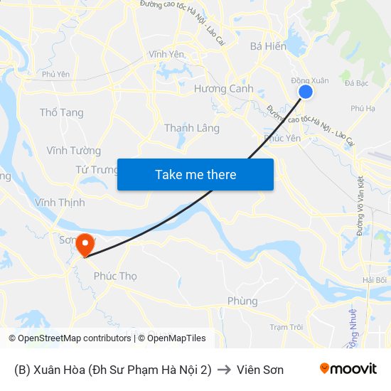 (B) Xuân Hòa (Đh Sư Phạm Hà Nội 2) to Viên Sơn map
