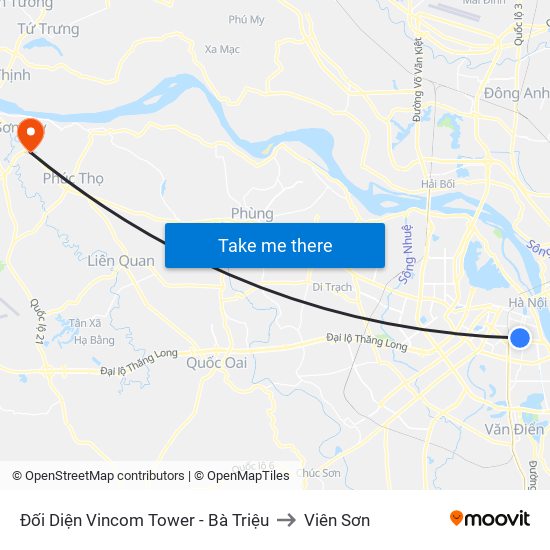 Đối Diện Vincom Tower - Bà Triệu to Viên Sơn map