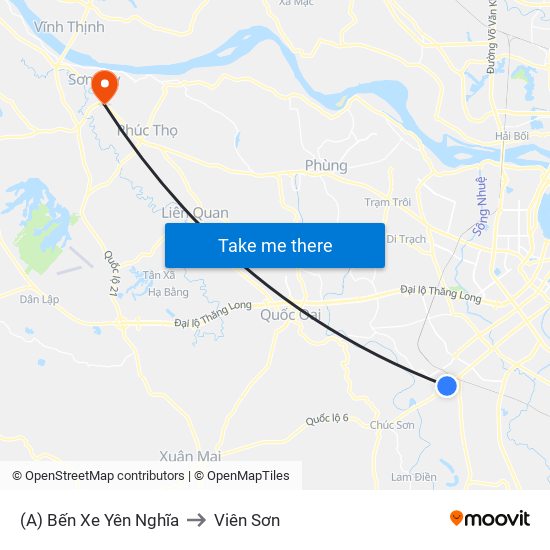 (A) Bến Xe Yên Nghĩa to Viên Sơn map