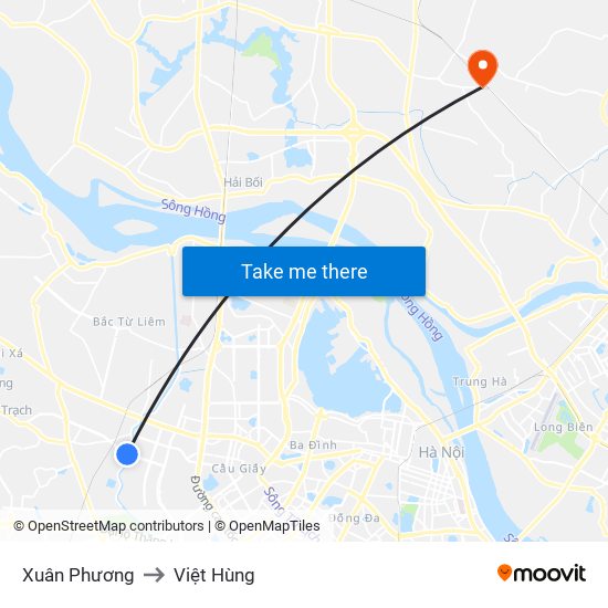 Xuân Phương to Việt Hùng map