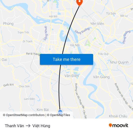 Thanh Văn to Việt Hùng map
