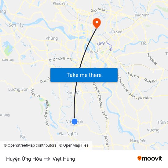 Huyện Ứng Hòa to Việt Hùng map