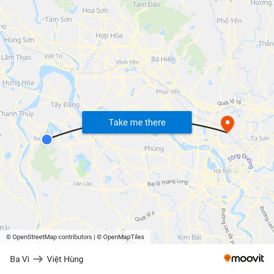 Ba Vì to Việt Hùng map