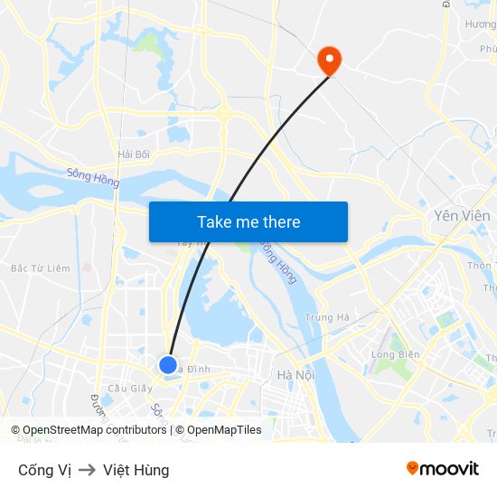 Cống Vị to Việt Hùng map