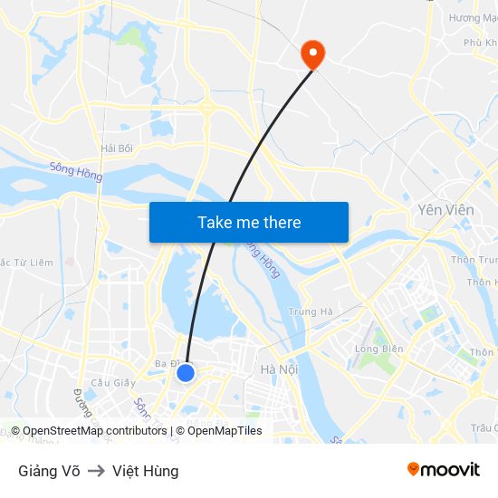 Giảng Võ to Việt Hùng map