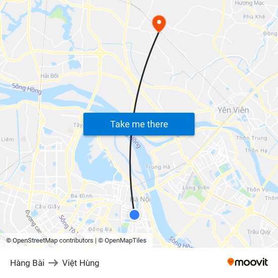 Hàng Bài to Việt Hùng map