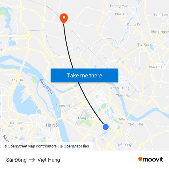 Sài Đồng to Việt Hùng map