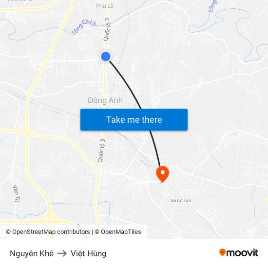 Nguyên Khê to Việt Hùng map