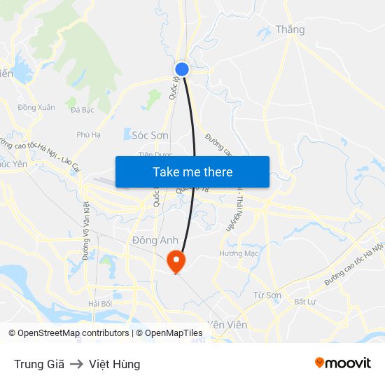 Trung Giã to Việt Hùng map
