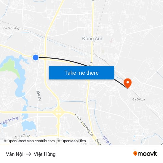 Vân Nội to Việt Hùng map