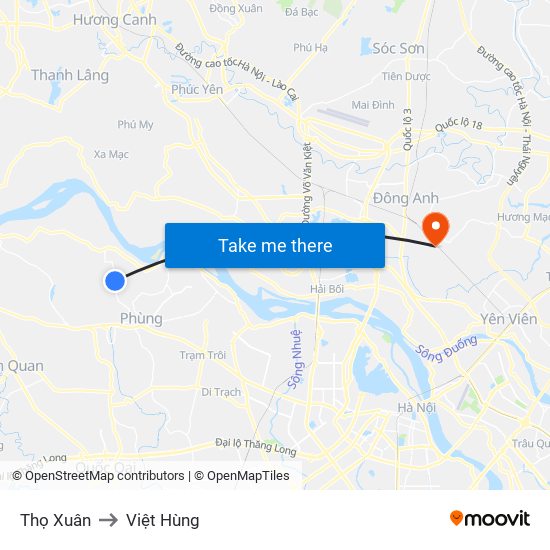 Thọ Xuân to Việt Hùng map