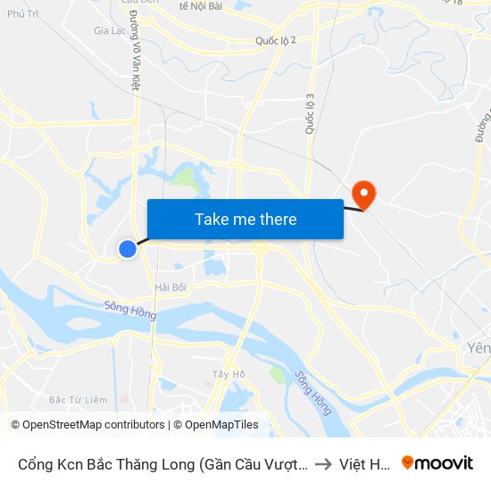 Cổng Kcn Bắc Thăng Long (Gần Cầu Vượt Bộ Hành) to Việt Hùng map