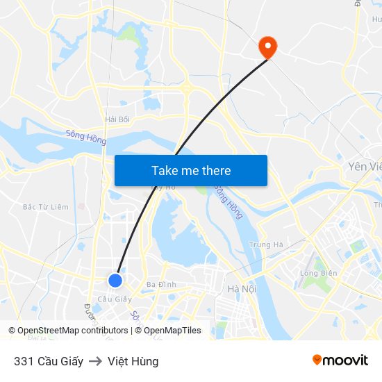 331 Cầu Giấy to Việt Hùng map