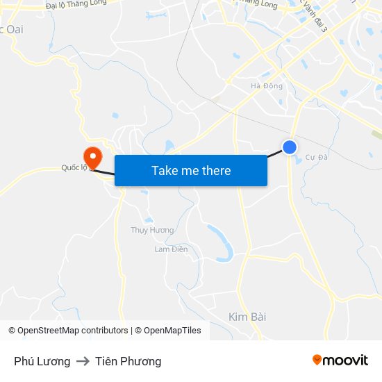 Phú Lương to Tiên Phương map