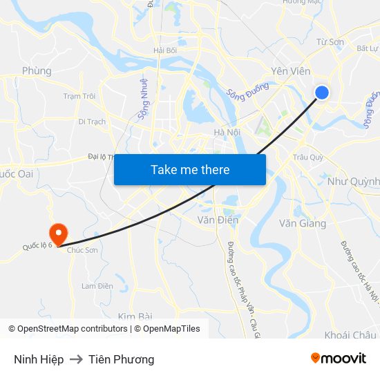 Ninh Hiệp to Tiên Phương map