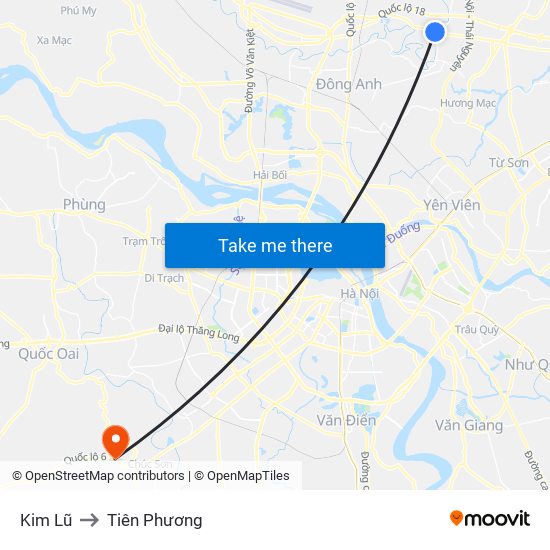 Kim Lũ to Tiên Phương map