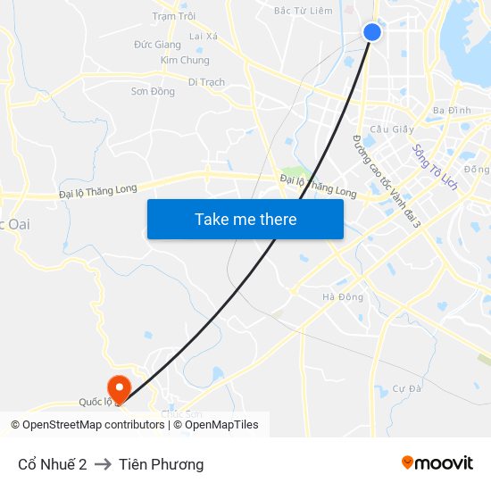 Cổ Nhuế 2 to Tiên Phương map