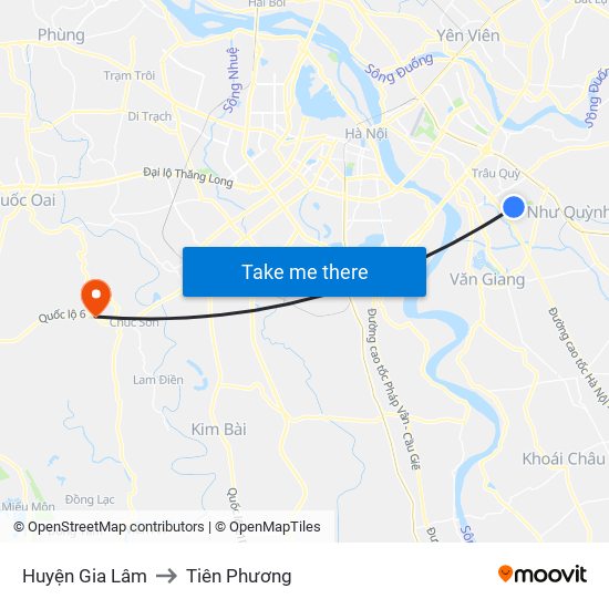 Huyện Gia Lâm to Tiên Phương map