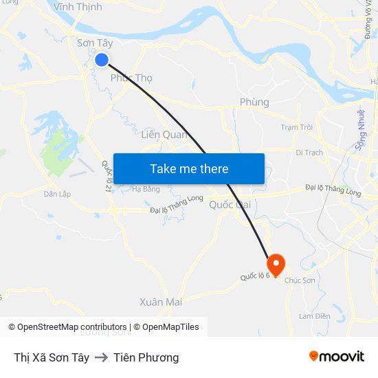 Thị Xã Sơn Tây to Tiên Phương map