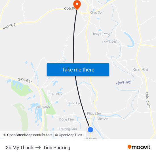 Xã Mỹ Thành to Tiên Phương map