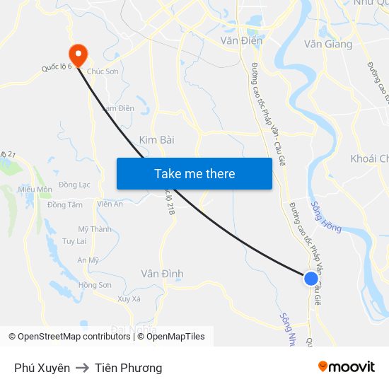 Phú Xuyên to Tiên Phương map