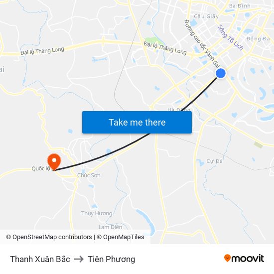 Thanh Xuân Bắc to Tiên Phương map