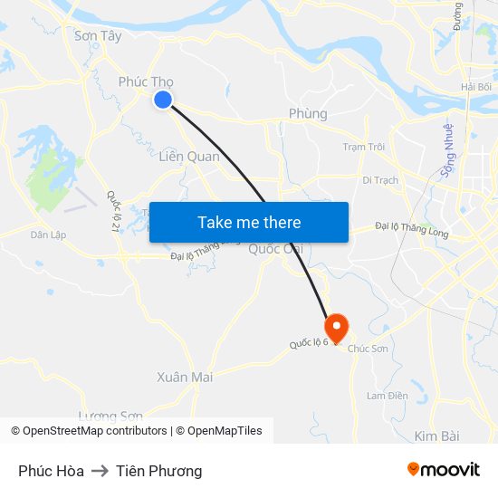 Phúc Hòa to Tiên Phương map