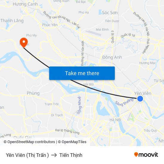 Yên Viên (Thị Trấn ) to Tiến Thịnh map