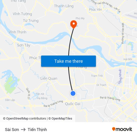 Sài Sơn to Tiến Thịnh map