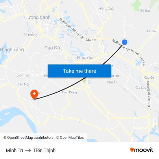 Minh Trí to Tiến Thịnh map