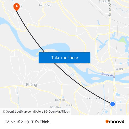 Cổ Nhuế 2 to Tiến Thịnh map