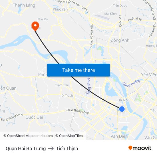 Quận Hai Bà Trưng to Tiến Thịnh map