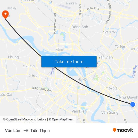 Văn Lâm to Tiến Thịnh map