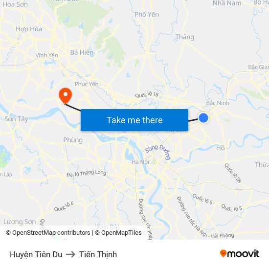 Huyện Tiên Du to Tiến Thịnh map