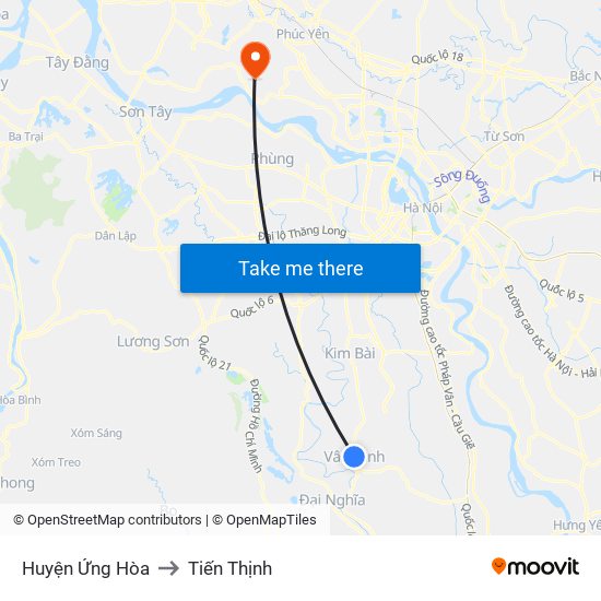 Huyện Ứng Hòa to Tiến Thịnh map