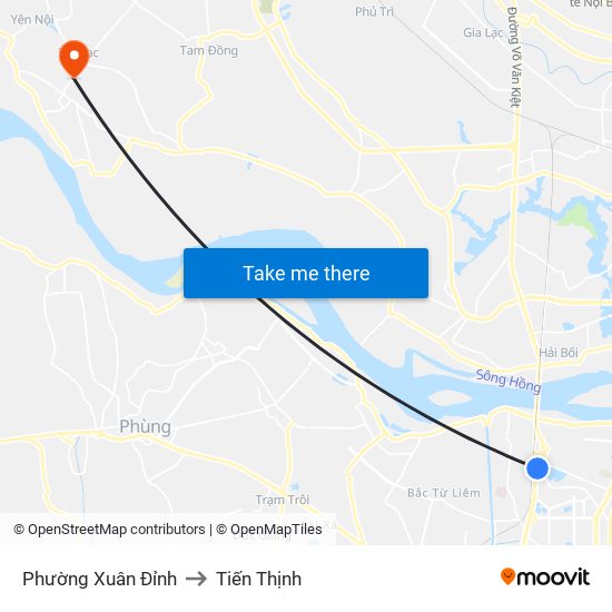 Phường Xuân Đỉnh to Tiến Thịnh map