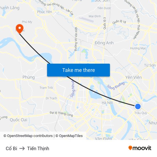 Cổ Bi to Tiến Thịnh map