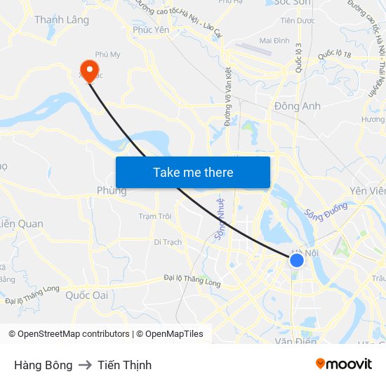 Hàng Bông to Tiến Thịnh map